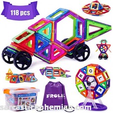 Frolk Magnetic Building Blocks Set 118 Pieces Tiles Set for 3D Construction for Kids Age 3+. Educational Toy for Girls and Boys. Hours of Fun! Comes with Plastic Storage Box and Premium Backpack. 118 pcs. B074RHJFD8